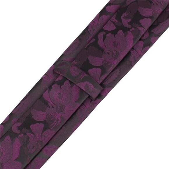 Men's Tie Cravat Jacquard Luxury Small Floral Pattern Wedding Plum Purple - Picture 6 of 7